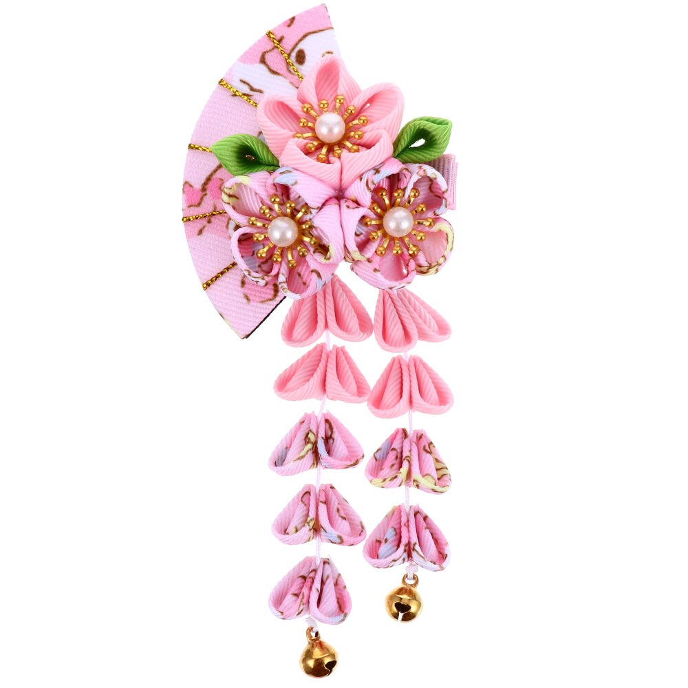 Style japonais gland cloche coiffure pince à cheveux ventilateur forme pince à cheveux décoration de cheveux Style japonais ventilateur forme accessoire de cheveux: Pink