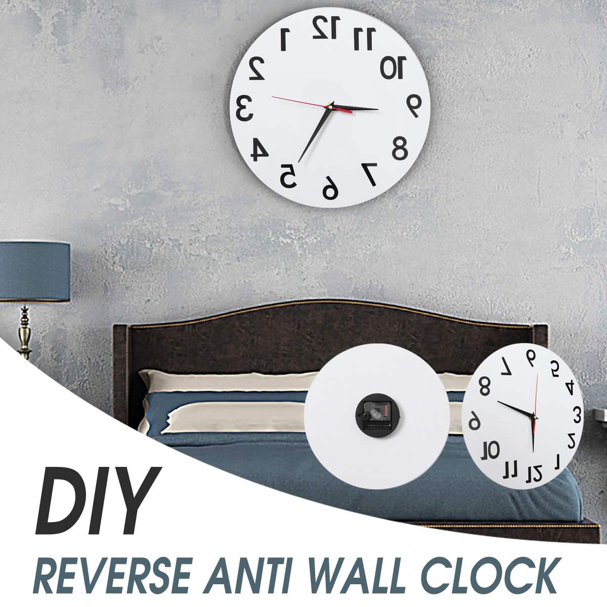 3D DIY Reverse Anti Wall Clock Modern Backwards Time Run Counter Clockwise Wall Watch home decoration