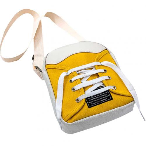 Women Canvas Bag Japan Style Girl Small Shoulder Bags Stylish Lacing up Shoe Large Capacity Zip Crossbody Shoulder Bag Pouch: Yellow