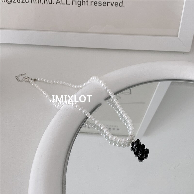 Slik sort og hvid harpiks bjørne halskæde til kvinder perlekæde perler choker link smykker bohemia: 1