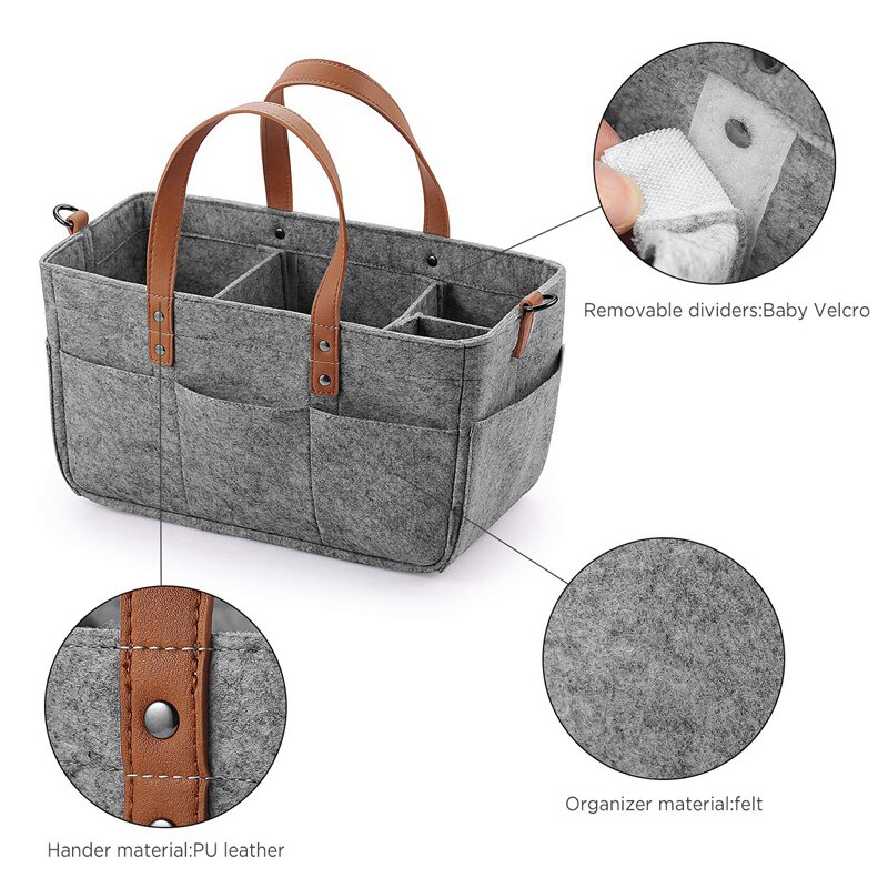 Gray Felt Stroller Bag Diaper Caddy Organizer Cup Holder Shower Basket Portable Nursery Storage Bin Car Storage Tote Bag For Toy