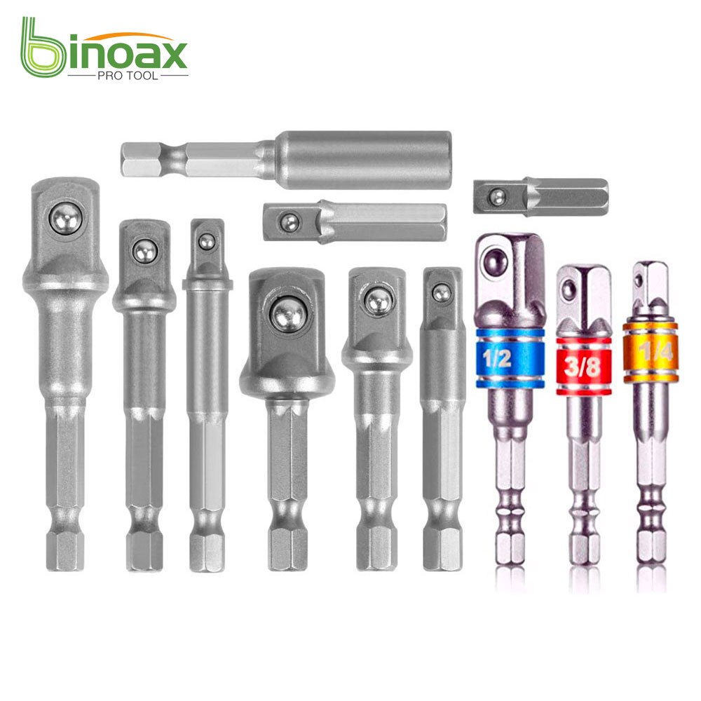Binoax 11 Pcs Socket Adapter Impact Set Hex Shank Square Nut Driver Power Drill Bit Extension Socket Adapter Set for Cordless