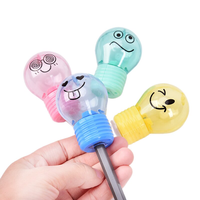 Sacapuntas de plástico con forma de bombilla para niños, sacapuntas para emociones, para niños, papelería Kawaii, suministros escolares, 1 ud.