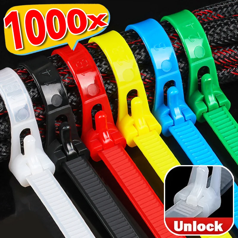 100/1000pcs Releasable Nylon Cable Ties Reusable Adjustable Self-locking Loose Slipknot Zip Tie Organizer Binder Lock Straps