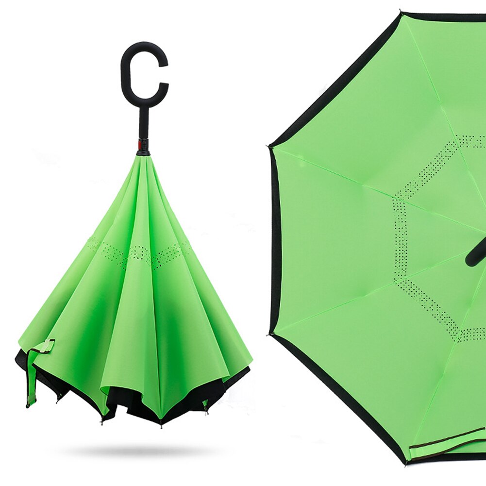 Windproof Reverse Folding Double Layer Inverted Orange Umbrella Self Stand Rain UV Protection C-Hook Handle For Car And Outdoor
