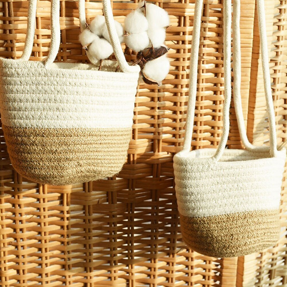 Nordic Natural Hanging Plant Pot Plants Hanger Cotton Rope Hanging Seagrass Flower Planting Basket Basket Holder Garden Decor