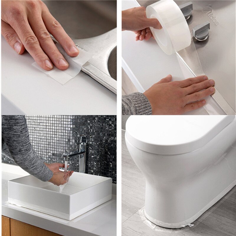 3/5/10m Home Kitchen Sink Sticker Waterproof Mildew Proof Self-adhesive Transparent Tape Bath Water Seal Tape Tool Stickers
