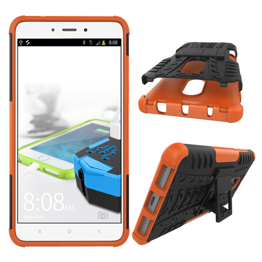 Peaktop Shockproof Armor Case For Xiaomi Redmi Note 4 Case Silicon Stand Cover 5.5" Protective Phone Case For Redmi Note 4X: Orange