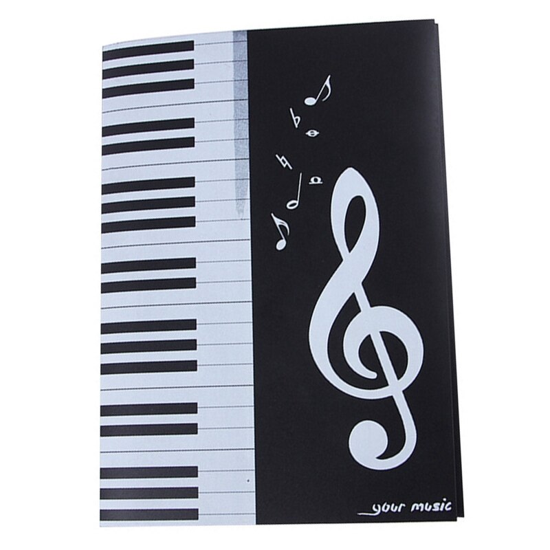 57EC Durable 4 Pages Folding Music Score Folder Practice Piano Paper Plastic Sleeves A4 Sheet File Storage Book for Artists: Black