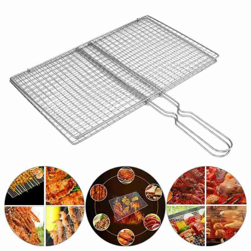 Cesta antiadherente Triple para asador de pescado, parrilla con mango de Metal, rejilla para barbacoa, accesorios para barbacoa, herramienta para exteriores para asar pescado, barbacoa R B0N4