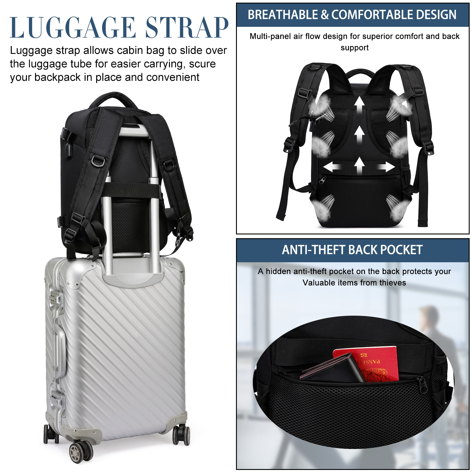 Travel Backpack Laptop Backpack Multi-functional Waterproof Large Capacity Cabin Bag With USB For Women And Men