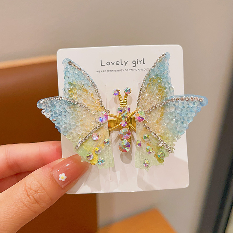 Pinza de pelo de mariposa de actividad creativa para mujeres y niñas, pinzas para el pelo de mariposa con gradiente de diamantes de imitación exquisitos, accesorios bonitos para el cabello: Amarillo