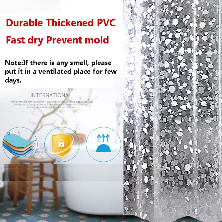 Een, Plastic Peva 3d Waterdicht Douchegordijn Transparant Wit Clear Badkamer Gordijn Luxe Bad Gordijn Met 12 Stuks Haken