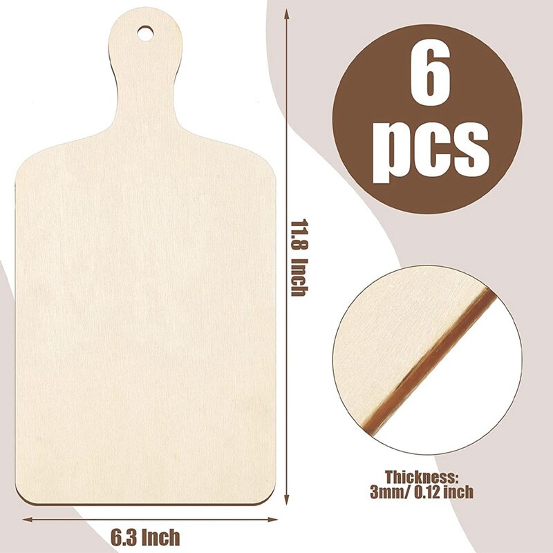 6 Pieces Christmas Mini Wooden Cutting Board With Handle Unfinished Wood Paddle Rectangle Chopping Board Tray Cutouts