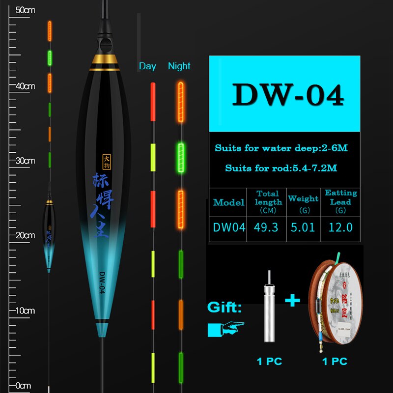 1pc fiskeflåd 1 stk fiskeline gruppe  + 1pc batteri stor opdrift elektrisk led lysende flydere til store fisk: Dw -04
