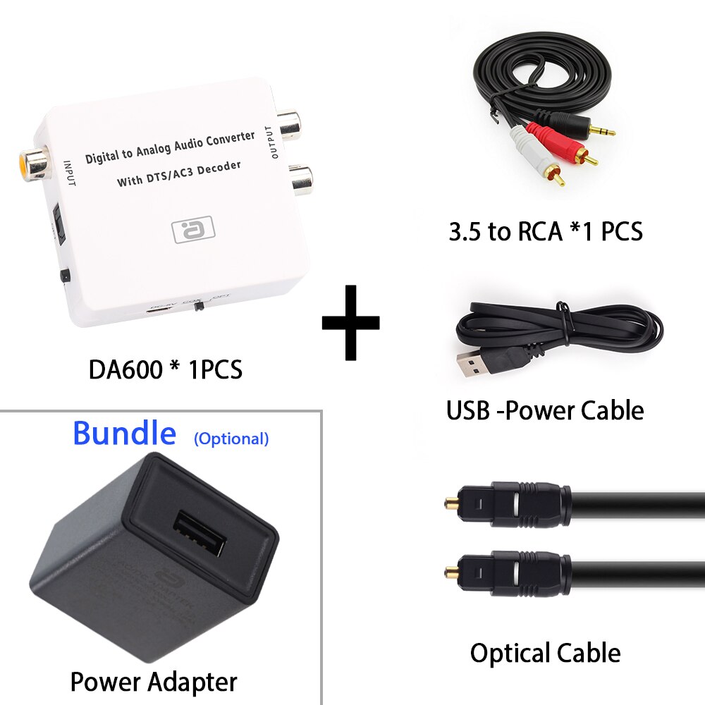 Decodificador de Audio Digital DAC 5,1 canales HIFI a analógico, convertidor de audio estéreo DTS AC3 PCM, fibra óptica Coaxial a RCA 3,5 MM, 2 canales DA600: DA600W TAC612 /  Opción 1