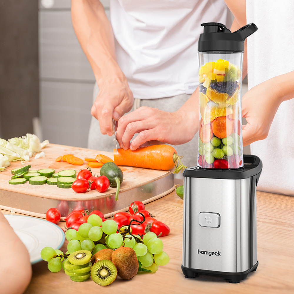 Homgeek Mini 350W de frutas y verduras Extractor de jugo de un solo servicio licuadora batidora procesador de alimentos mezcladoras viajes deporte tazas