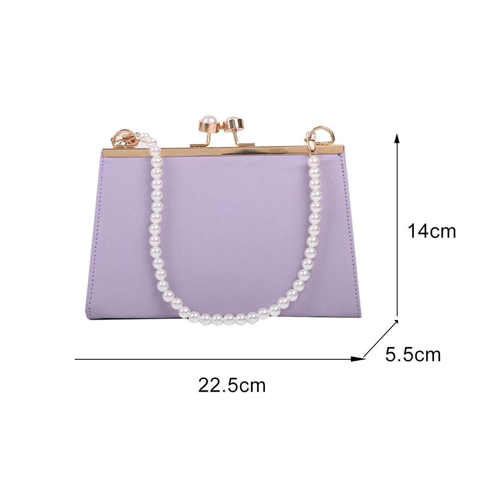 Casual PU Leather Clip Women's Shoulder Bags Pearl Handle Ladies Evening Clutch Purse Simple Solid Color Handbags