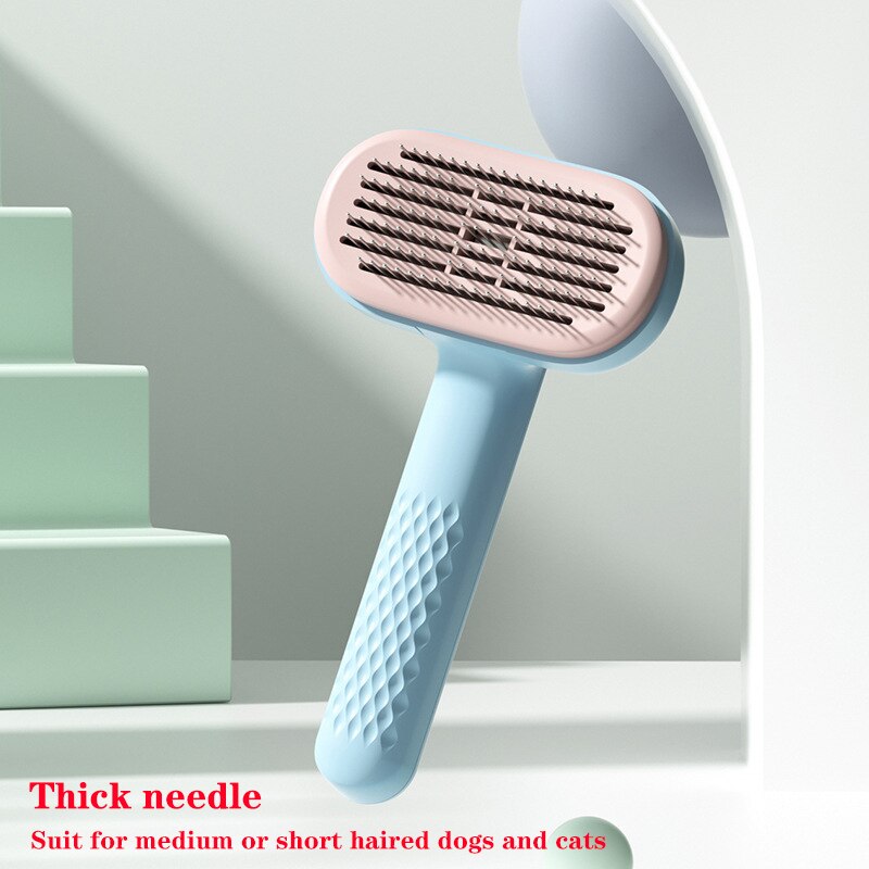 Zelfreinigende Borstel Voor Hond En Kat Verwijdert Haar Massages Huisdier Haaruitval Kam Pet Grooming Borstels Speciale Naald Kam: blue thick needle
