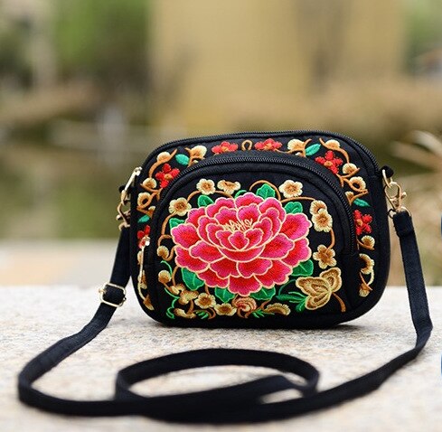 Sac à main Vintage Hmong pour femmes, fourre-tout, sacoche Hippie ethnique, sac à bandoulière brodé Boho: Red Peony