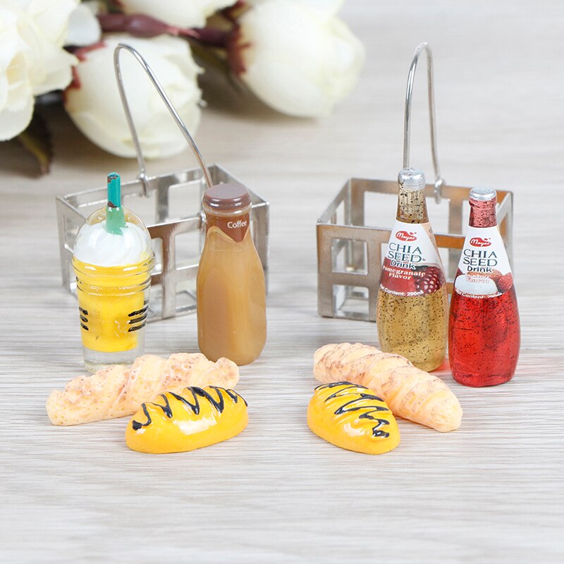 5 stücke 1:12 puppenhaus Miniatur Lebensmittel Spielzeug Dinning Obst Metall Kaffee Wein Brot Milch Korb Lebensmittel Puppe Haus Miniatur zubehör