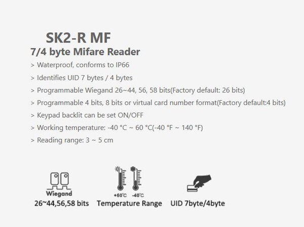 IP66 Waterproof Backlit Keypad Reader 125KHz RFID Proximity Access Control Reader Wiegand 26~37 Output for Access Control System: 13.56MHz IC Version
