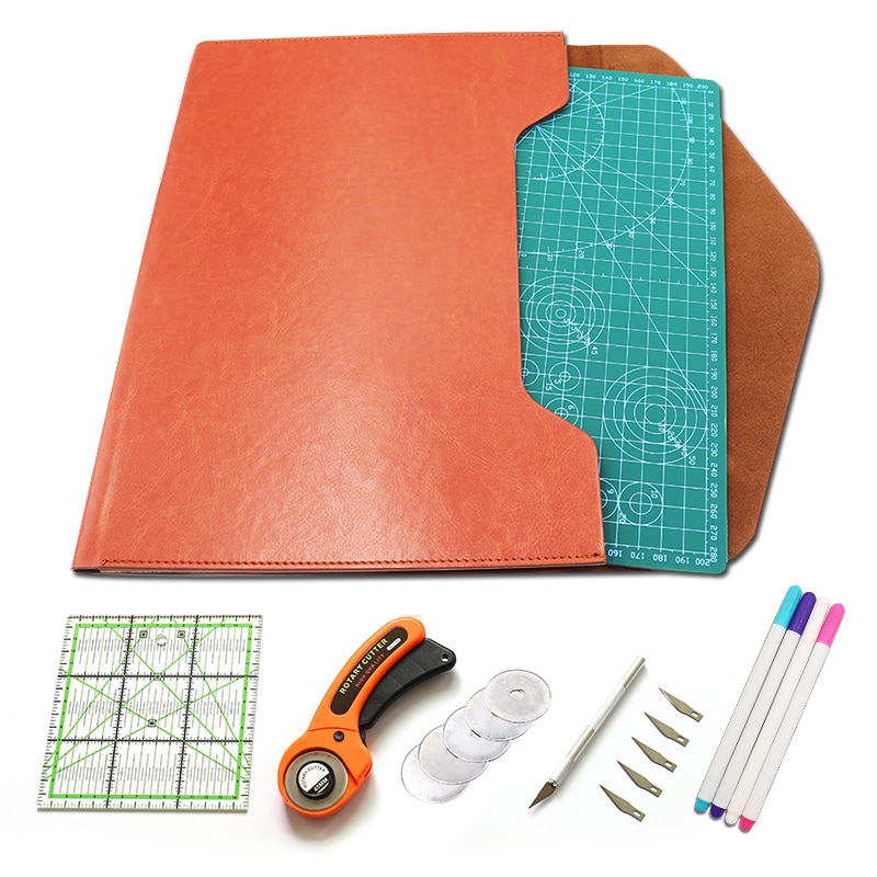 Sewing Kit Set Clothing Sewing Tools Hand Cutting Knife Set Patchwork Cloth Knife Patchwork Ruler DIY tool A4 cutting pad