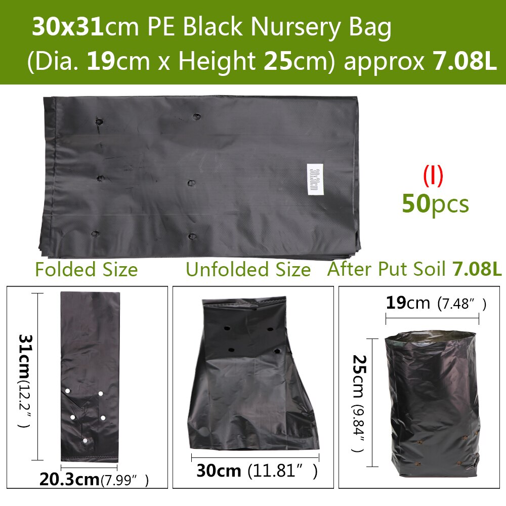 50PCSHDPE Black Grow Soil Bags Garden Agricultural Cultivation Pockets Seedling Breathable Permeable Anti-UV Pouch: I