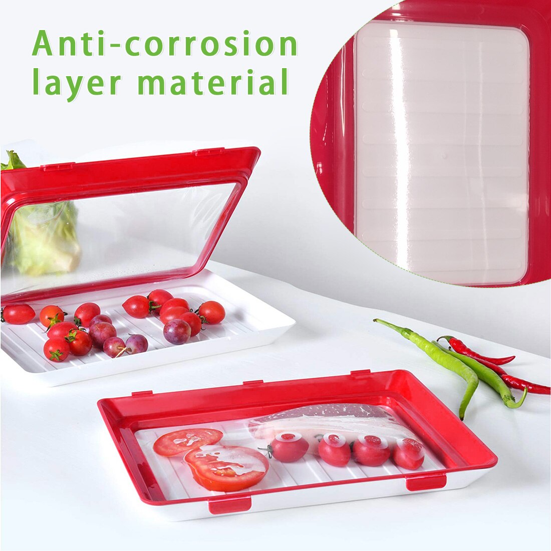 8PC Food Storage Preservation Plate Plastic Refrigerator Food Tray Kitchen Organizer Container Set Fresh Food Serving Tray