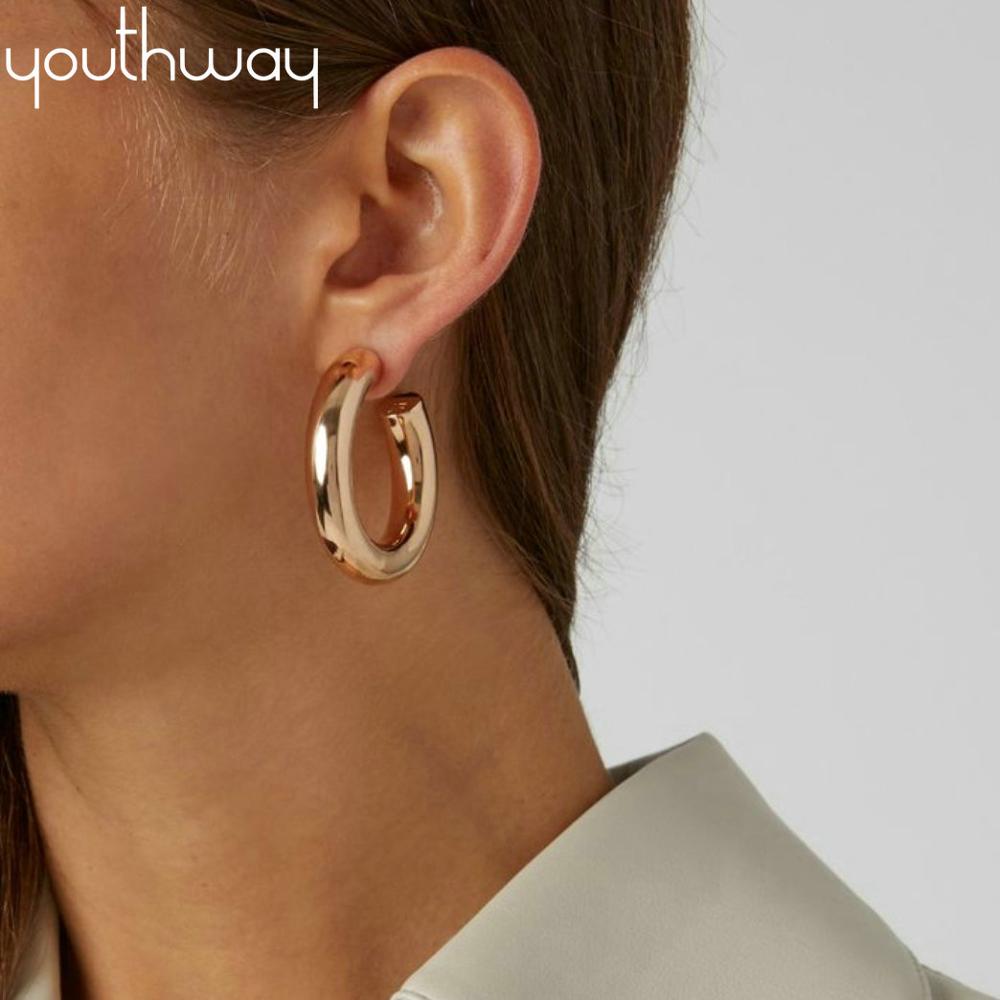 INS 40mm Brass Hoop Earrings Street Style CC Hoop Chunky Big Hoop Earrings For Women Punk Metal Gold Circle Earrings