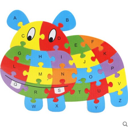 Holz Tier Elefanten Dinosaurier ABC Alphabet Lernen Puzzles Jigsaw Intelligenz Spiele Spielzeug Für Kinder Kinder: Black
