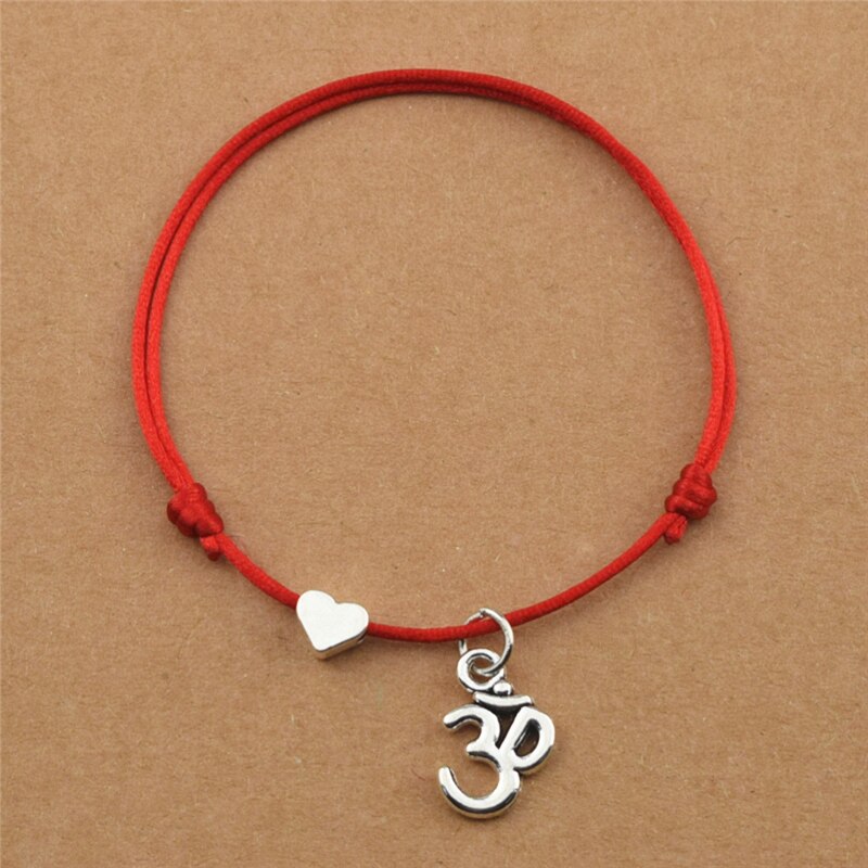 Personnalité Amour Coeur Rouge Corde Fil Cordons Bouddha Hindou Ohm Aum Symbole Charme Yoga OM Bracelets pour Femmes Hommes Couple