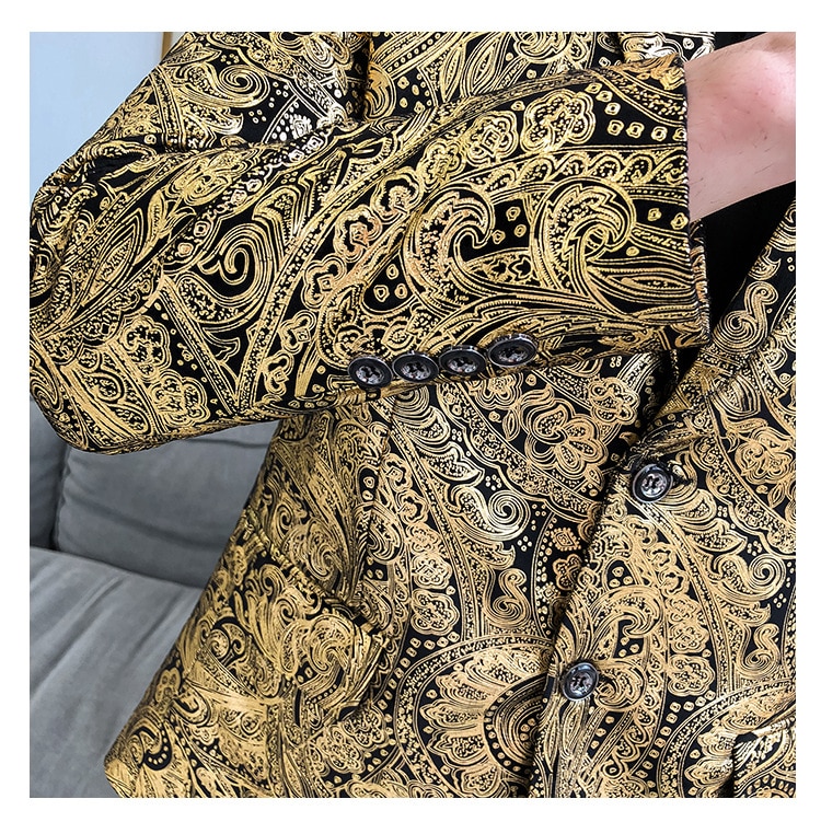 Smoking vêtement formel slim costume veste hommes de luxe paisley fleur motif fantaisie costume veste discothèque danse hommes jolie pochette