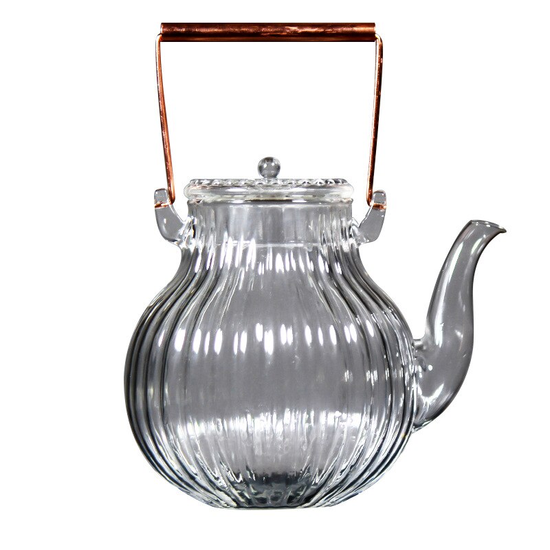 Holding pot heat-resistant glass teapot crane head chrysanthemum pattern soup boiling kung fu tea set tea ceremony copper handle: Chrysanthemum pot
