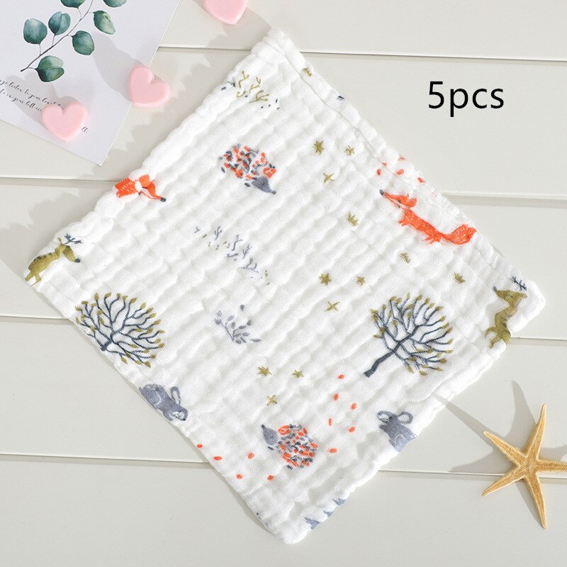 5 Stks/partij Baby Zakdoek Vierkante Fruit Patroon Handdoek 28X28Cm Mousseline Katoen Baby Gezicht Handdoek Veeg Doek Baby stuff Voor Pasgeborenen: Fox