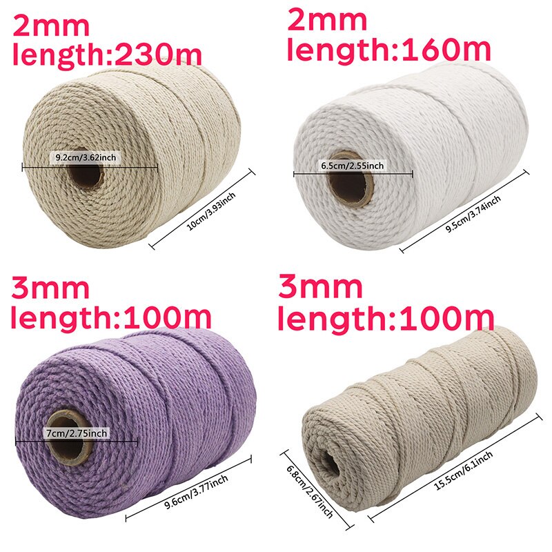 2mm/3mm Natural Handmade Cotton Cord Thread Macrame Crochet Rope DIY Hanging Tapestry Weaving Yarn Knitting Rope DIY Handmade