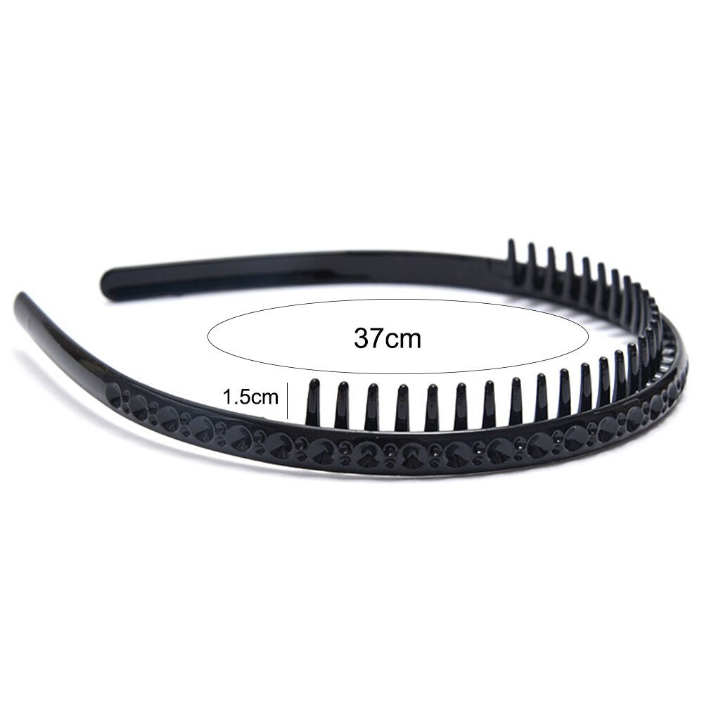 1 uds, cinta para el pelo de color negro liso, elástica, fina, de Metal duro, aro de pelo, diadema de mano, cierre de soporte, horquillas con dientes y corona: 5