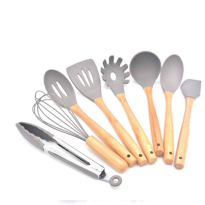 Kitchen Accessories Cooking Silicone Kitchen Utensils Set 9-Piece Cooking Tools Set with Bamboo Holder Non-stick Cookware Cooki