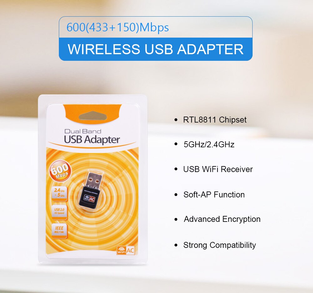 WLAN Adapter,WiFi Stick 600Mbps Mini Dual Band 2.4GHz / 5GHz Wireless