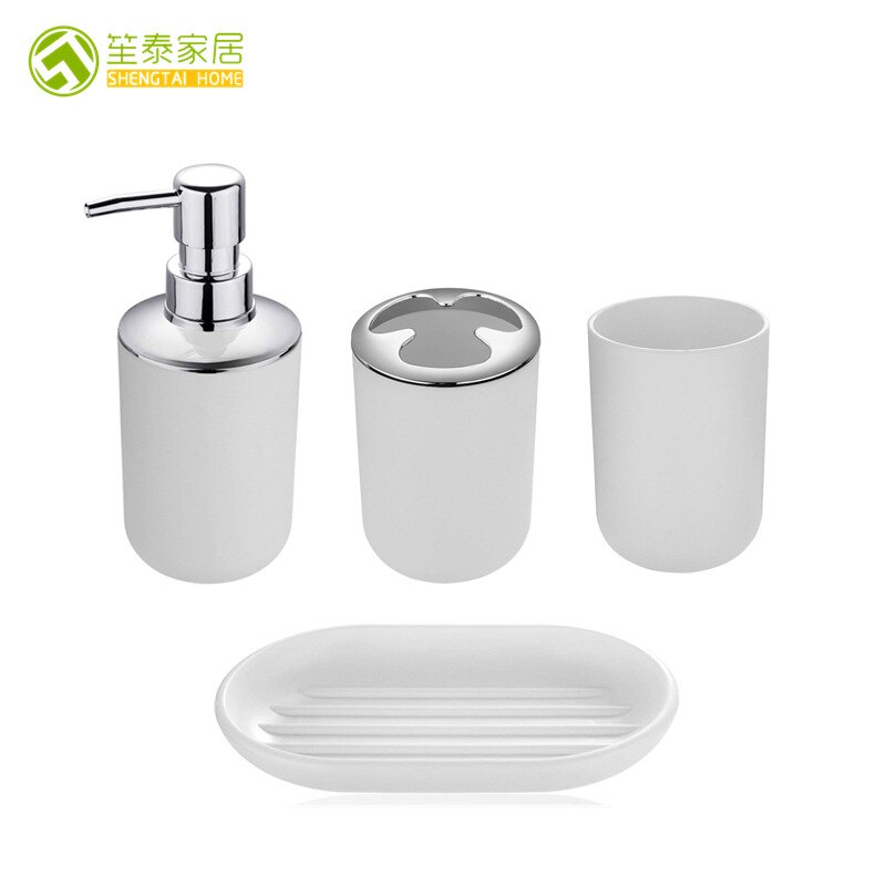 4Pcs/Set Bathroom Suit Set Holder Bathing Soap Box Cup Toothbrush Holder Soap Dispenser Black White Gray Dish Bath Storage Sets: White