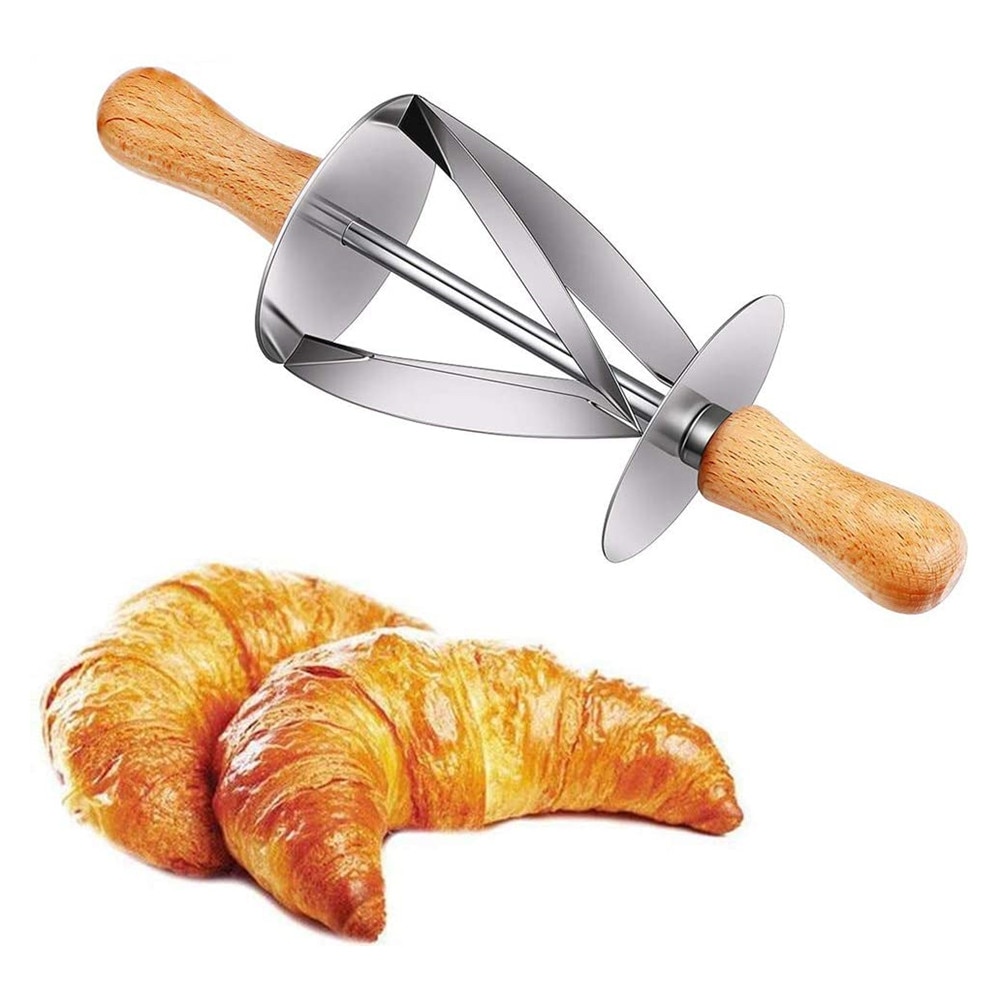 Croissant Cutter Roller Food Grade Rvs Roller Plakjes Oaken Handvat Deeg Rolling Mes Keuken Bakken Tools
