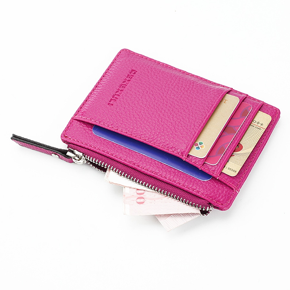 Mini porte-pièce d'identité femme portefeuille en cuir femmes hommes porte-carte porte-monnaie Portable sac porte: Rose Rouge