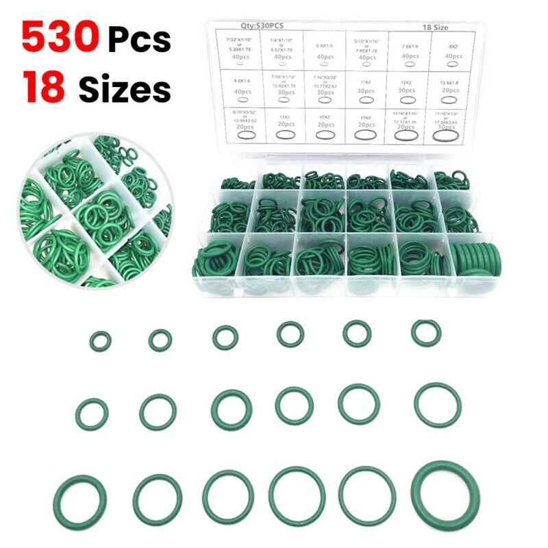 Kit de arruelas de borracha para carro, 530 peças, conjunto de vedação, sistema hnbr a/c, ar condicionado verde, conjunto de anéis de refrigerante
