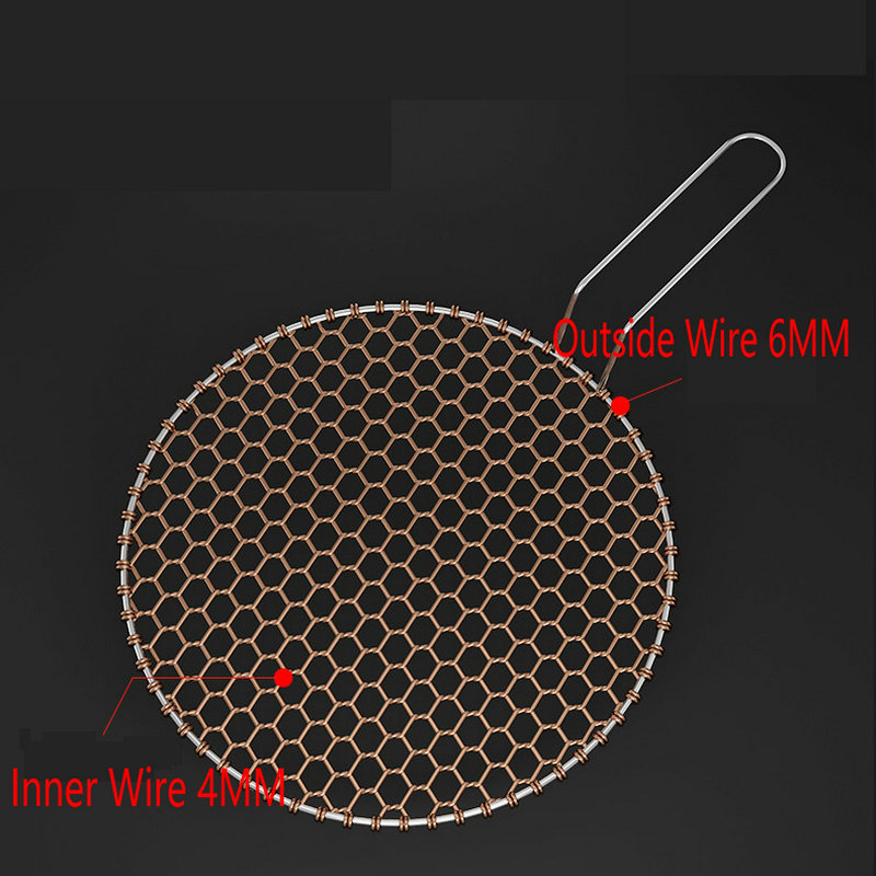 24,5-33cm Durchmesser rotes Kupfer rundes Grill draht gitter netz mit Griff für Picknick werkzeuge Camping Holzkohle Grill