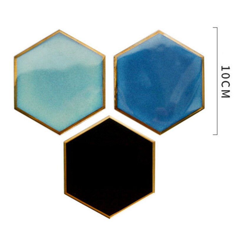 1 st nordisk hexagon guldpläterad keramisk bordstablett värmeisolering underlägg porslinsmattor underlägg bordsdekoration