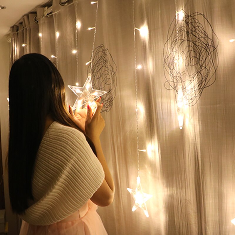 LED Twinkle Star Heart String Lights EU Plug 220V Waterproof Outdoor Christmas Fairy Garlands Curtain Lights Wedding Party Decor