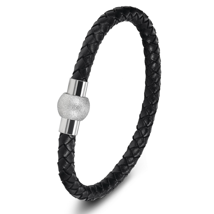 XQNI-pulsera de cuero genuino para hombre y mujer, brazalete de cuero con imán, pulsera de cuerda de acero inoxidable: style 4 / 19 cm