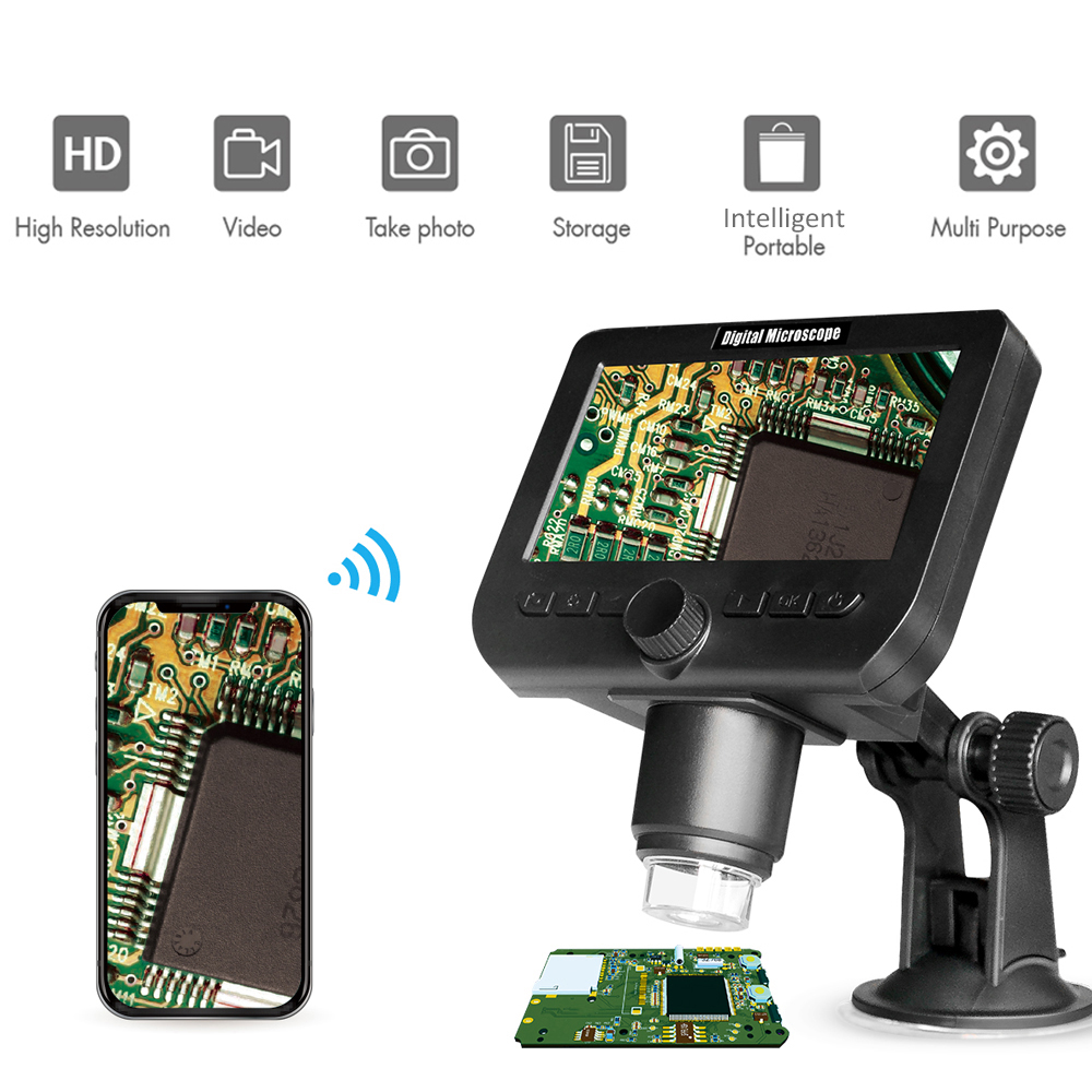 2.0MP 1000X USB Digital Electronic Microscope 4.3"LCD Display Wireless Wifi Video microscope for Android ios