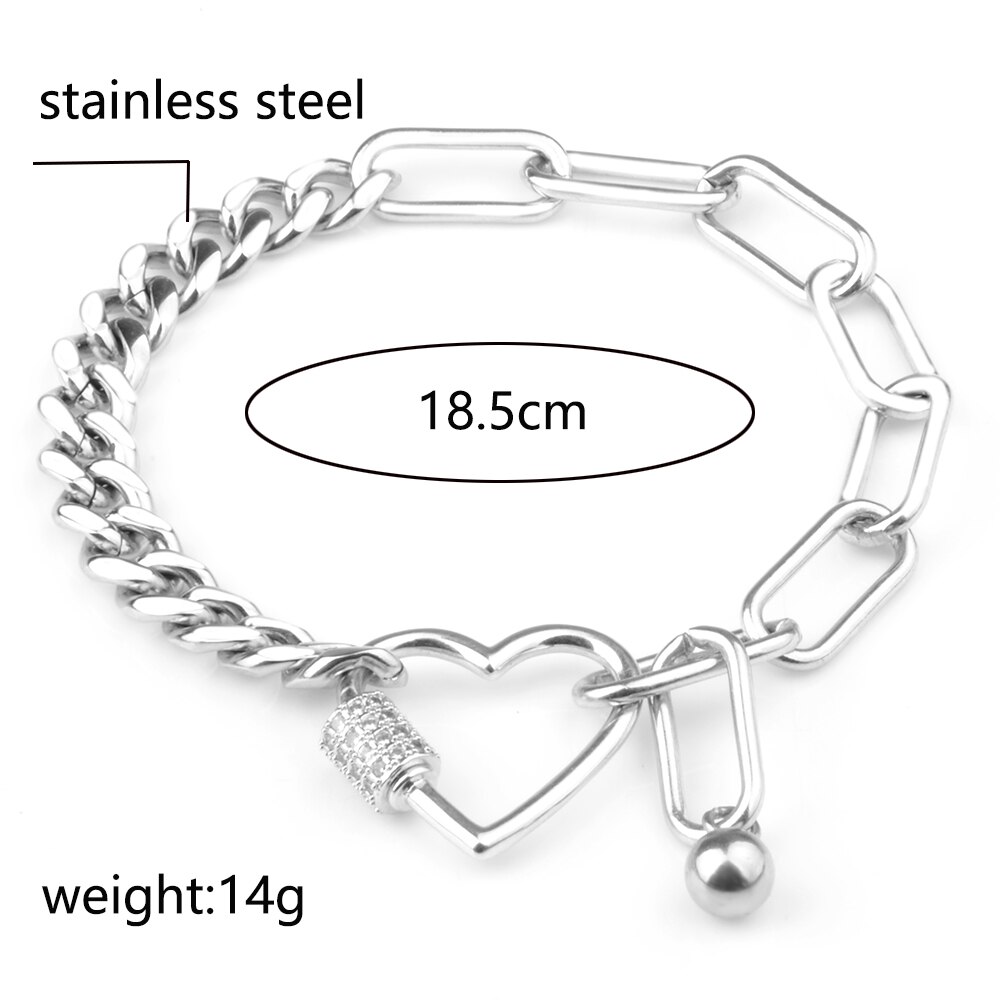 Chanfar Rvs Bohemen Chain Link Armbanden Voor Vrouwen Mannen Punk Hip Pop Liefde Hart Bedelarmband