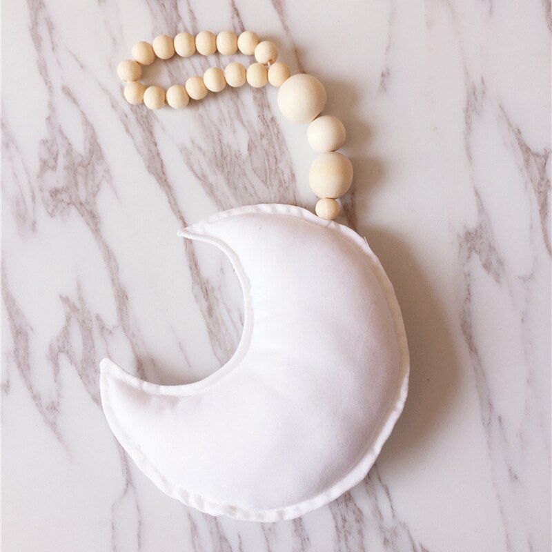Lovely Wooden Beads Cotton Star Moon Heart Shaped Wall Decoration Ornaments for Kids Baby Bedroom Home Nursery Decor: L